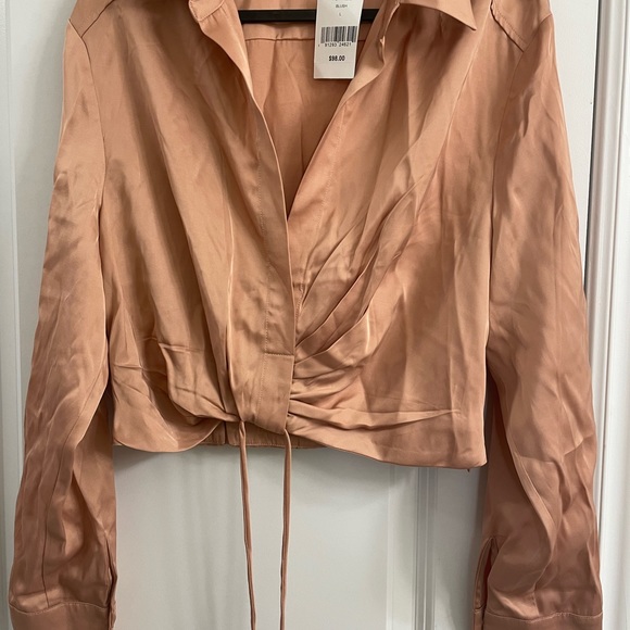 PERRY SATIN WRAP FRONT TIE WAIST TOP - Picture 2 of 6